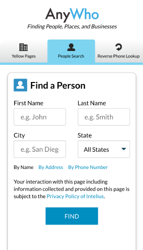 Zrzut ekranu pola wyszukiwania WhitePages w przeglądarce internetowej Chrome