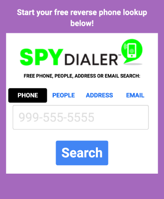 Zrzut ekranu pola wyszukiwania Spy Dialer w przeglądarce internetowej Chrome